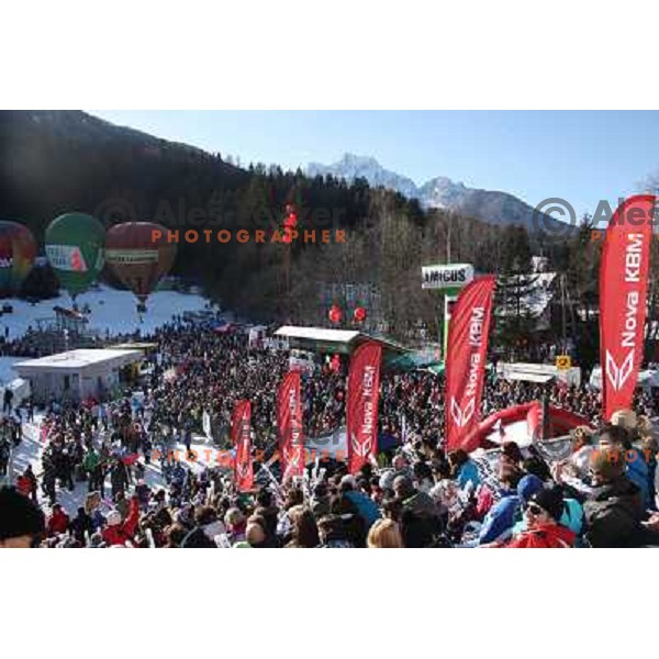Fans cheering during 48.Zlata Lisica- Golden Fox Trophy FIS SKI World Cup slalom in Kranjska gora, Slovenia on January 22,2012 