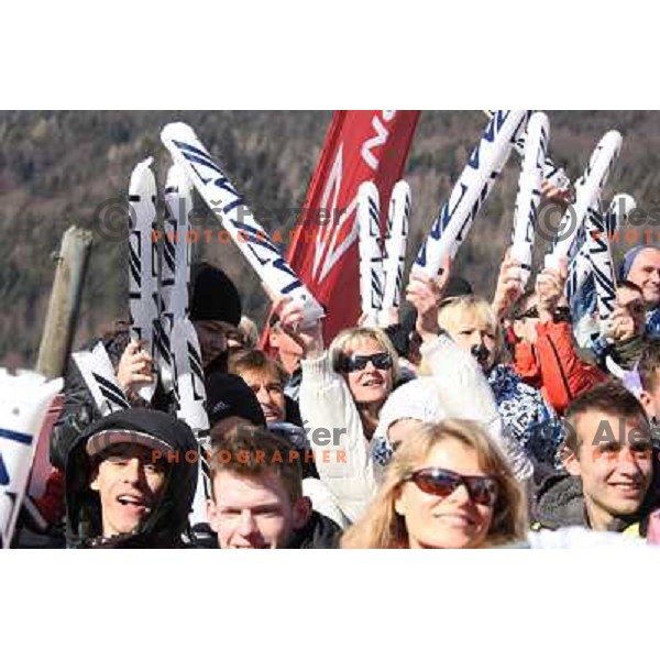 Fans cheering during 48.Zlata Lisica- Golden Fox Trophy FIS SKI World Cup slalom in Kranjska gora, Slovenia on January 22,2012 