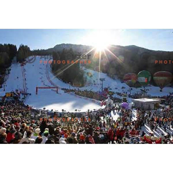 Fans cheering during 48.Zlata Lisica- Golden Fox Trophy FIS SKI World Cup slalom in Kranjska gora, Slovenia on January 22,2012 