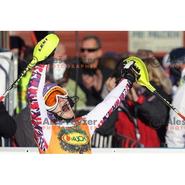 Michaela Kirchgasser (AUT) winner of 48.Zlata Lisica- Golden Fox Trophy FIS SKI World Cup slalom in Kranjska gora, Slovenia on January 22,2012 