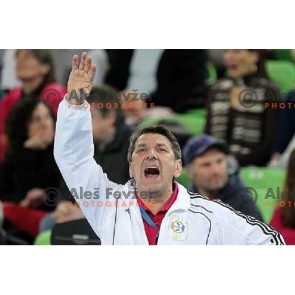 Rado Voina, head coach of C.S. Oltchim Valcea during handball match RK Krim Mercator (Slovenia) and C.S.Oltchim Valcea (Romunia) in second phase of EHF Women\'s Champions league, played in Stozice Sports Hall, Ljubljana, Slovenia on February 4, 2012 