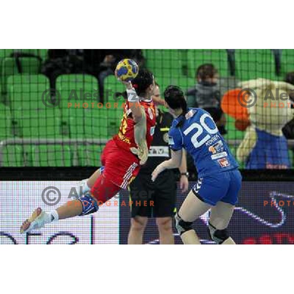 Ardean Elisei of C.S. Oltchim Valcea during handball match RK Krim Mercator (Slovenia) and C.S.Oltchim Valcea (Romunia) in second phase of EHF Women\'s Champions league, played in Stozice Sports Hall, Ljubljana, Slovenia on February 4, 2012 