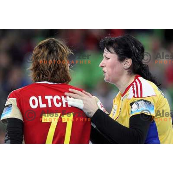 Luminita Dinu of C.S. Oltchim Valcea during handball match RK Krim Mercator (Slovenia) and C.S.Oltchim Valcea (Romunia) in second phase of EHF Women\'s Champions league, played in Stozice Sports Hall, Ljubljana, Slovenia on February 4, 2012 