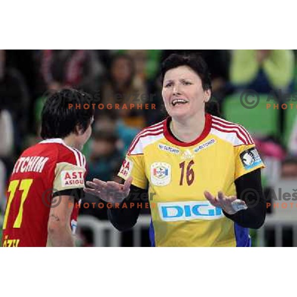 Luminita Dinu of C.S. Oltchim Valcea during handball match RK Krim Mercator (Slovenia) and C.S.Oltchim Valcea (Romunia) in second phase of EHF Women\'s Champions league, played in Stozice Sports Hall, Ljubljana, Slovenia on February 4, 2012 