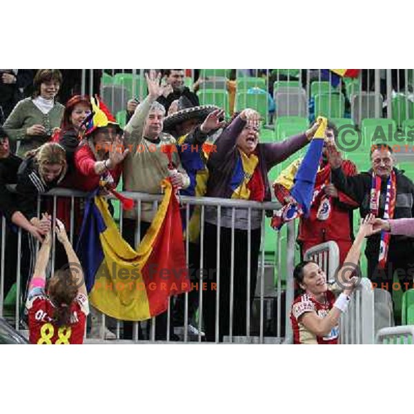 Fans of C.S. Oltchim Valcea during handball match RK Krim Mercator (Slovenia) and C.S.Oltchim Valcea (Romunia) in second phase of EHF Women\'s Champions league, played in Stozice Sports Hall, Ljubljana, Slovenia on February 4, 2012 