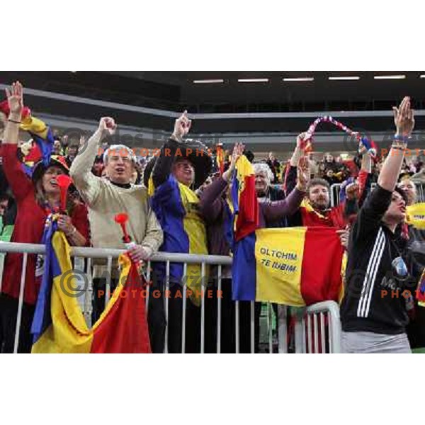 Fans of C.S. Oltchim Valcea during handball match RK Krim Mercator (Slovenia) and C.S.Oltchim Valcea (Romunia) in second phase of EHF Women\'s Champions league, played in Stozice Sports Hall, Ljubljana, Slovenia on February 4, 2012 