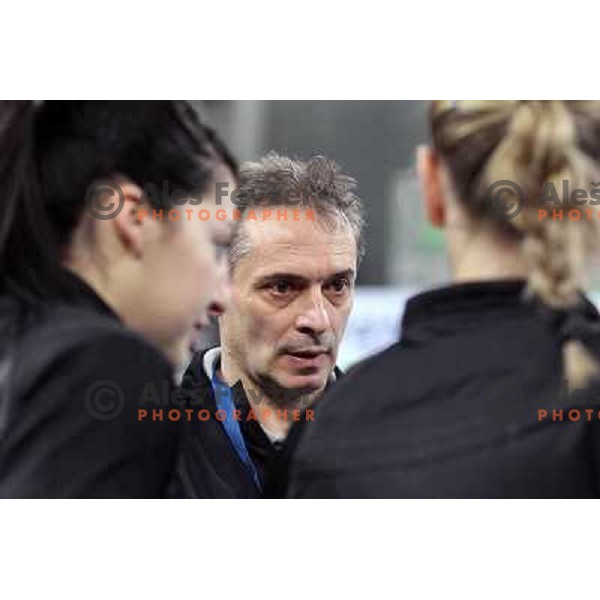 Tone Tiselj, head coach of RK Krim Mercator during handball match RK Krim Mercator (Slovenia) and C.S.Oltchim Valcea (Romunia) in second phase of EHF Women\'s Champions league, played in Stozice Sports Hall, Ljubljana, Slovenia on February 4, 2012 