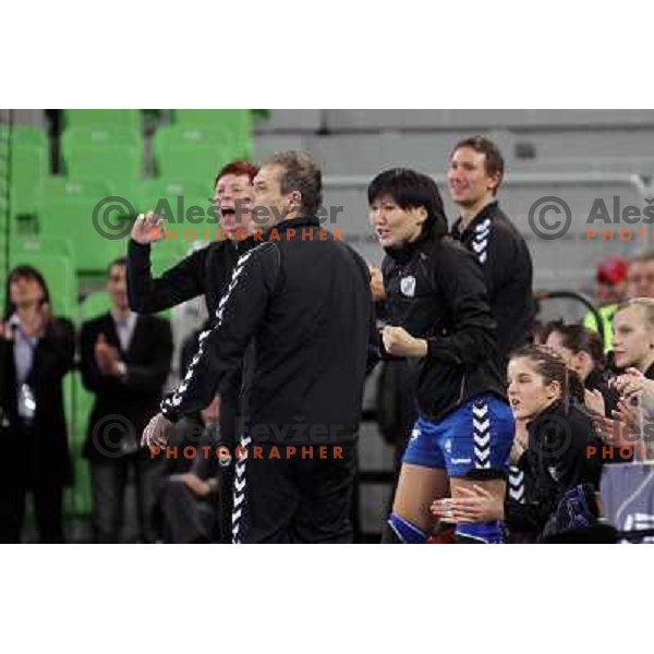 Tone Tiselj, head coach of RK Krim Mercator during handball match RK Krim Mercator (Slovenia) and C.S.Oltchim Valcea (Romunia) in second phase of EHF Women\'s Champions league, played in Stozice Sports Hall, Ljubljana, Slovenia on February 4, 2012 
