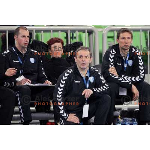 Tone Tiselj, head coach of RK Krim Mercator during handball match RK Krim Mercator (Slovenia) and C.S.Oltchim Valcea (Romunia) in second phase of EHF Women\'s Champions league, played in Stozice Sports Hall, Ljubljana, Slovenia on February 4, 2012 