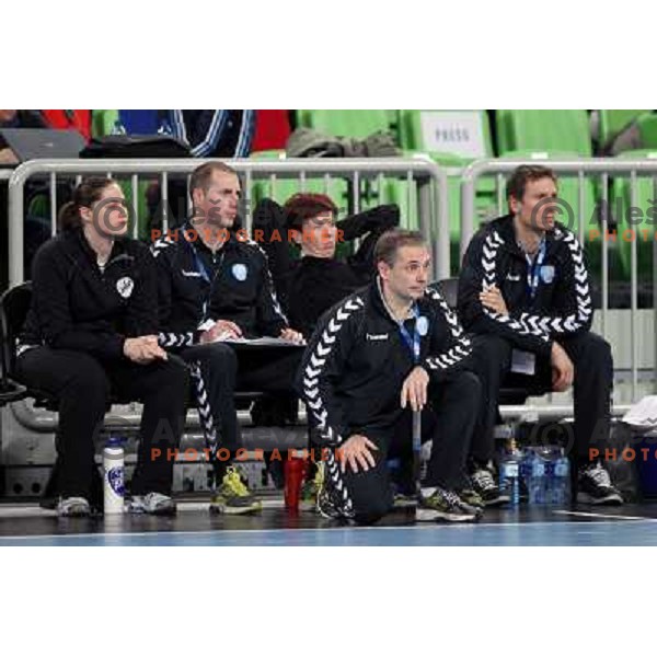 Tone Tiselj, head coach of RK Krim Mercator during handball match RK Krim Mercator (Slovenia) and C.S.Oltchim Valcea (Romunia) in second phase of EHF Women\'s Champions league, played in Stozice Sports Hall, Ljubljana, Slovenia on February 4, 2012 