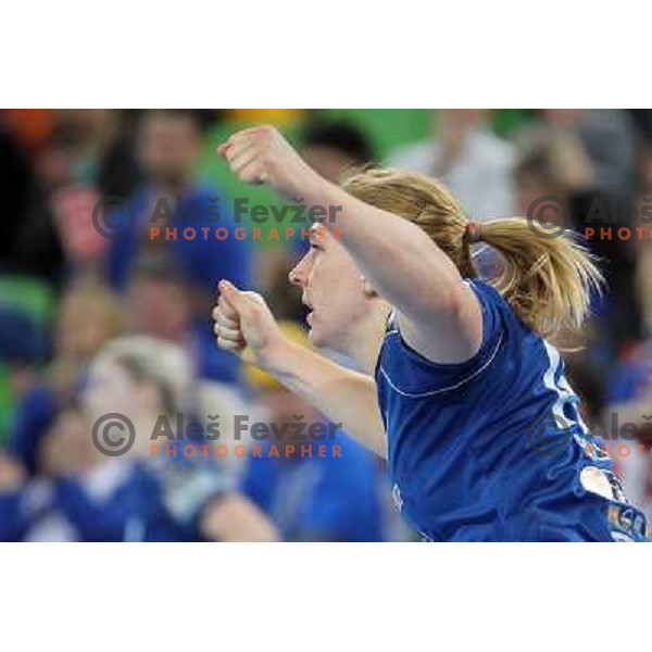 Kristina Bille of RK Krim Mercator in action during handball match RK Krim Mercator (Slovenia) and C.S.Oltchim Valcea (Romunia) in second phase of EHF Women\'s Champions league, played in Stozice Sports Hall, Ljubljana, Slovenia on February 4, 2012 