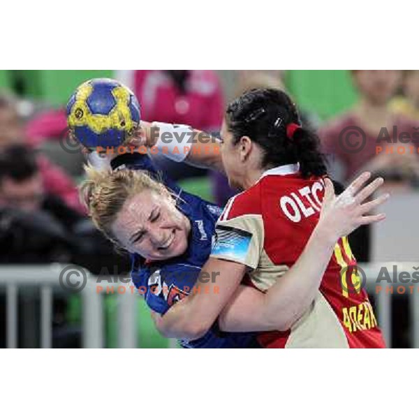 Kristina Bille of RK Krim Mercator in action during handball match RK Krim Mercator (Slovenia) and C.S.Oltchim Valcea (Romunia) in second phase of EHF Women\'s Champions league, played in Stozice Sports Hall, Ljubljana, Slovenia on February 4, 2012 