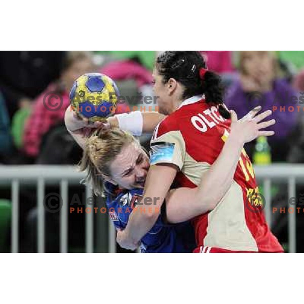 Kristina Bille of RK Krim Mercator in action during handball match RK Krim Mercator (Slovenia) and C.S.Oltchim Valcea (Romunia) in second phase of EHF Women\'s Champions league, played in Stozice Sports Hall, Ljubljana, Slovenia on February 4, 2012 