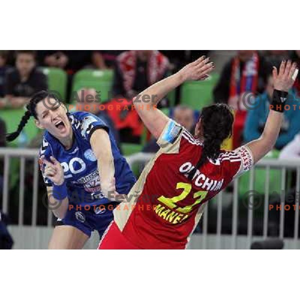 Alja Koren of RK Krim Mercator in action during handball match RK Krim Mercator (Slovenia) and C.S.Oltchim Valcea (Romunia) in second phase of EHF Women\'s Champions league, played in Stozice Sports Hall, Ljubljana, Slovenia on February 4, 2012 