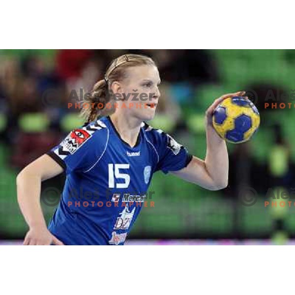 Barbara Varlec Lazovic of RK Krim Mercator in action during handball match RK Krim Mercator (Slovenia) and C.S.Oltchim Valcea (Romunia) in second phase of EHF Women\'s Champions league, played in Stozice Sports Hall, Ljubljana, Slovenia on February 4, 2012