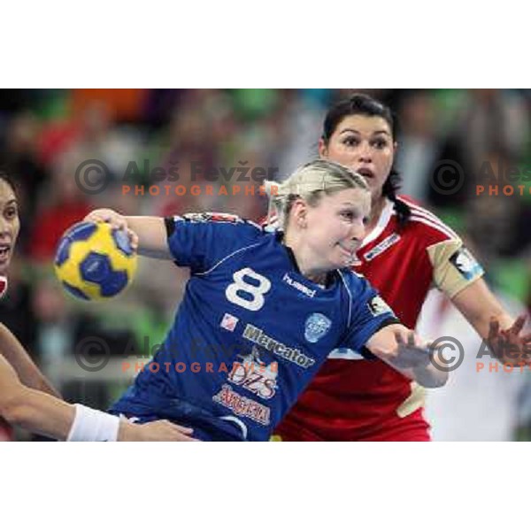 Tamara Mavsar of RK Krim Mercator in action during handball match RK Krim Mercator (Slovenia) and C.S.Oltchim Valcea (Romunia) in second phase of EHF Women\'s Champions league, played in Stozice Sports Hall, Ljubljana, Slovenia on February 4, 2012 