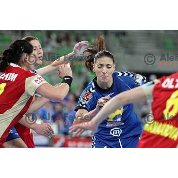 Andrea Penezic of RK Krim Mercator in action during handball match RK Krim Mercator (Slovenia) and C.S.Oltchim Valcea (Romunia) in second phase of EHF Women\'s Champions league, played in Stozice Sports Hall, Ljubljana, Slovenia on February 4, 2012 