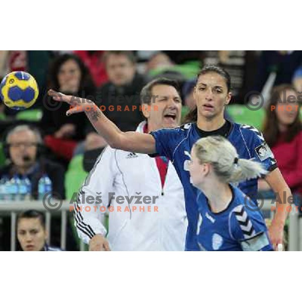 Andrea Penezic of RK Krim Mercator in action during handball match RK Krim Mercator (Slovenia) and C.S.Oltchim Valcea (Romunia) in second phase of EHF Women\'s Champions league, played in Stozice Sports Hall, Ljubljana, Slovenia on February 4, 2012 