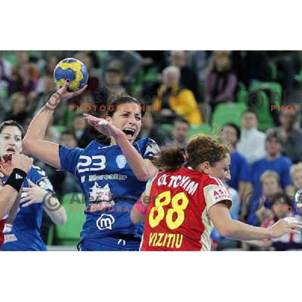Andrea Penezic of RK Krim Mercator in action during handball match RK Krim Mercator (Slovenia) and C.S.Oltchim Valcea (Romunia) in second phase of EHF Women\'s Champions league, played in Stozice Sports Hall, Ljubljana, Slovenia on February 4, 2012 