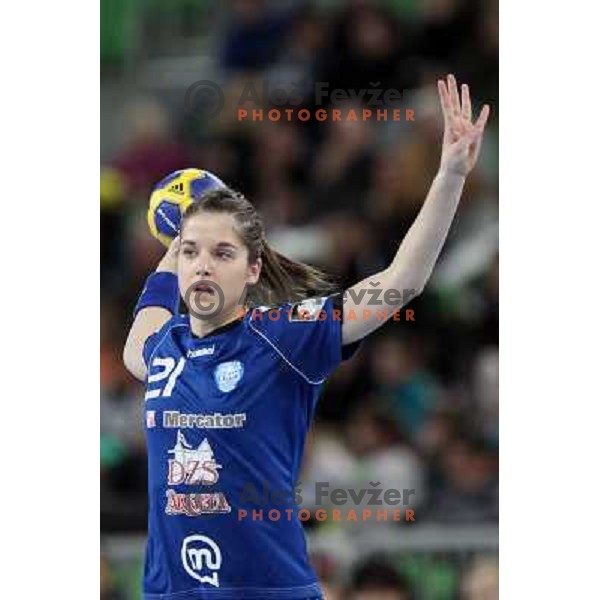 Alja Jankovic of RK Krim Mercator in action during handball match RK Krim Mercator (Slovenia) and C.S.Oltchim Valcea (Romunia) in second phase of EHF Women\'s Champions league, played in Stozice Sports Hall, Ljubljana, Slovenia on February 4, 2012 