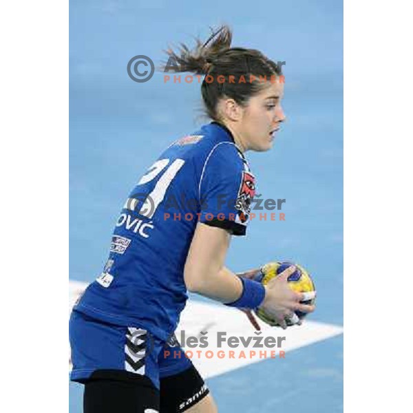 Alja Jankovic of RK Krim Mercator in action during handball match RK Krim Mercator (Slovenia) and C.S.Oltchim Valcea (Romunia) in second phase of EHF Women\'s Champions league, played in Stozice Sports Hall, Ljubljana, Slovenia on February 4, 2012 