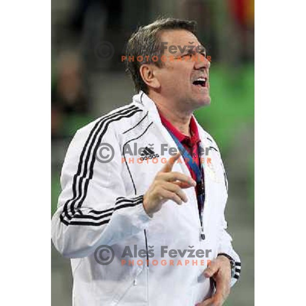 Rado Voina, head coach of C.S. Oltchim Valcea during handball match RK Krim Mercator (Slovenia) and C.S.Oltchim Valcea (Romunia) in second phase of EHF Women\'s Champions league, played in Stozice Sports Hall, Ljubljana, Slovenia on February 4, 2012 