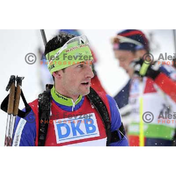 Jakov Fak of Slovenia during biathlon World Cup race in Antholz-Anterselva in Italy on January 21,2012 