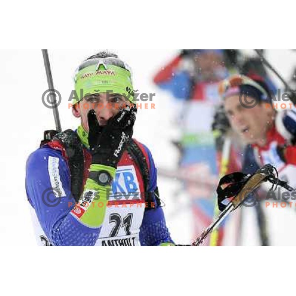Jakov Fak of Slovenia during biathlon World Cup race in Antholz-Anterselva in Italy on January 21,2012 