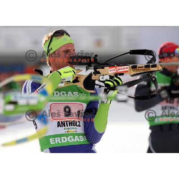 Klemen Bauer of Slovenia during biathlon World Cup race in Antholz-Anterselva in Italy on January 22,2012 