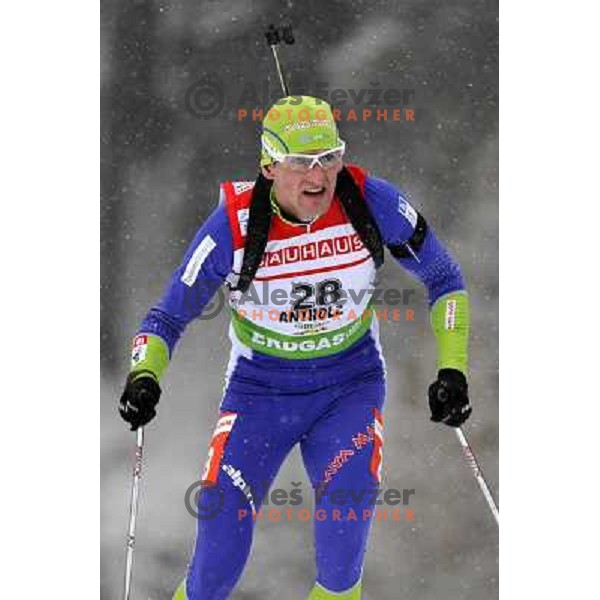 Jakov Fak of Slovenia during biathlon World Cup race in Antholz-Anterselva in Italy on January 20,2012 