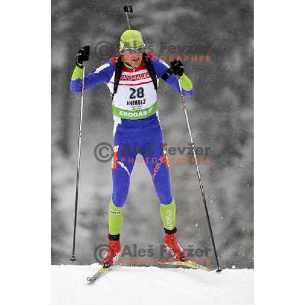Jakov Fak of Slovenia during biathlon World Cup race in Antholz-Anterselva in Italy on January 20,2012 