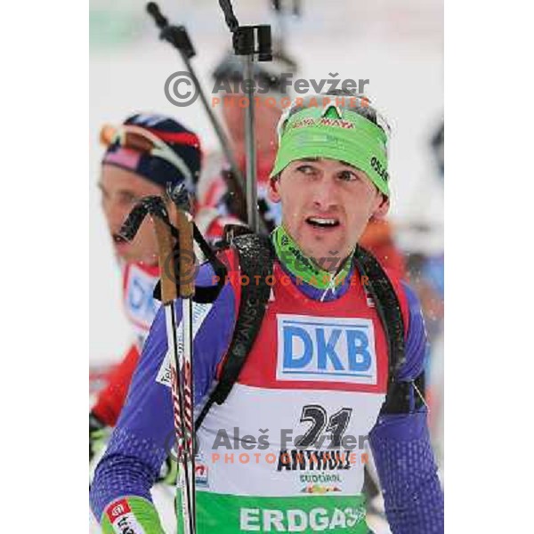 Jakov Fak of Slovenia during biathlon World Cup race in Antholz-Anterselva in Italy on January 21,2012 