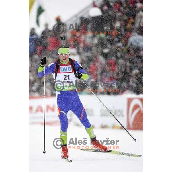 Jakov Fak of Slovenia during biathlon World Cup race in Antholz-Anterselva in Italy on January 21,2012 