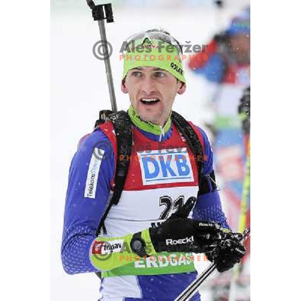 Jakov Fak of Slovenia during biathlon World Cup race in Antholz-Anterselva in Italy on January 21,2012 