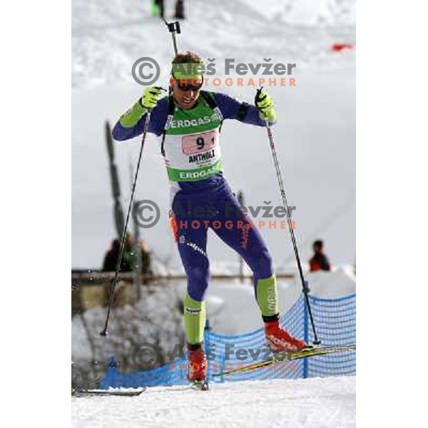 Klemen Bauer of Slovenia during biathlon World Cup race in Antholz-Anterselva in Italy on January 22,2012 