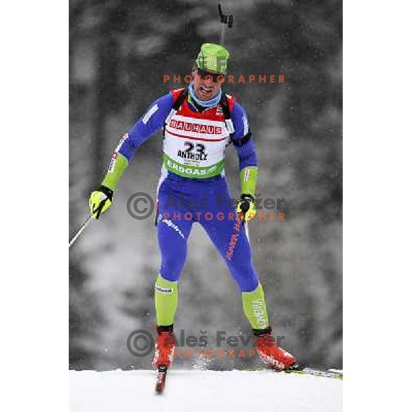Klemen Bauer of Slovenia during biathlon World Cup race in Antholz-Anterselva in Italy on January 20,2012 