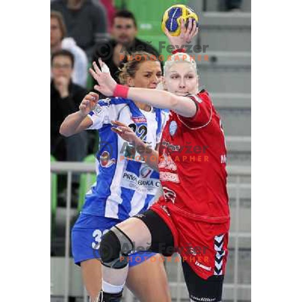 Tamara Mavsar of RK Krim Mercator in action during handball match RK Krim Mercator -Buducnost Podgorica in EHF Women\'s Champions league, played in Stozice, Ljubljana, Slovenia on February 24,2012 