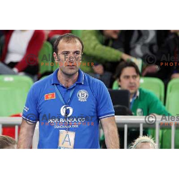 Dragan Andzic, head coach of Buducnost in action during handball match RK Krim Mercator -Buducnost Podgorica in EHF Women\'s Champions league, played in Stozice, Ljubljana, Slovenia on February 24,2012 