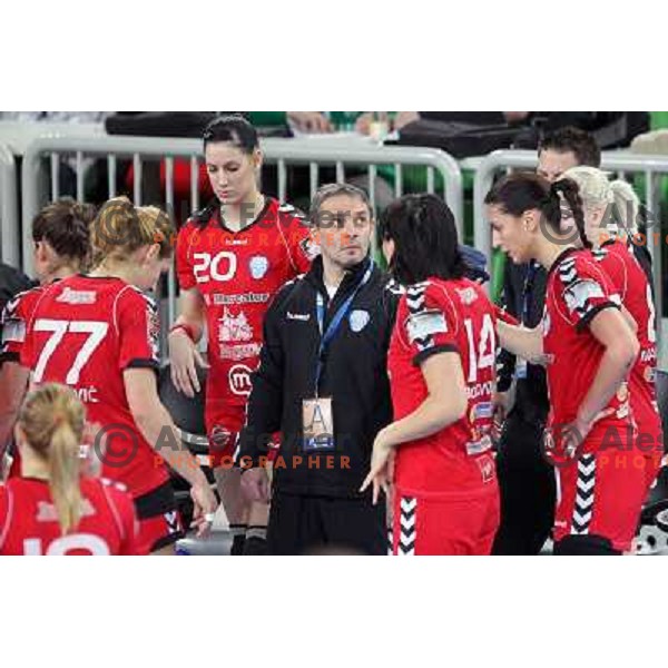 Tone Tiselj, head coach of RK Krim Mercator in action during handball match RK Krim Mercator -Buducnost Podgorica in EHF Women\'s Champions league, played in Stozice, Ljubljana, Slovenia on February 24,2012 