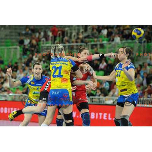 Alja Jankovic in action during handball match RK Krim Mercator - Metz Handball in EHF Women\'s Champions league, played in Stozice, Ljubljana, Slovenia on March 10,2012 