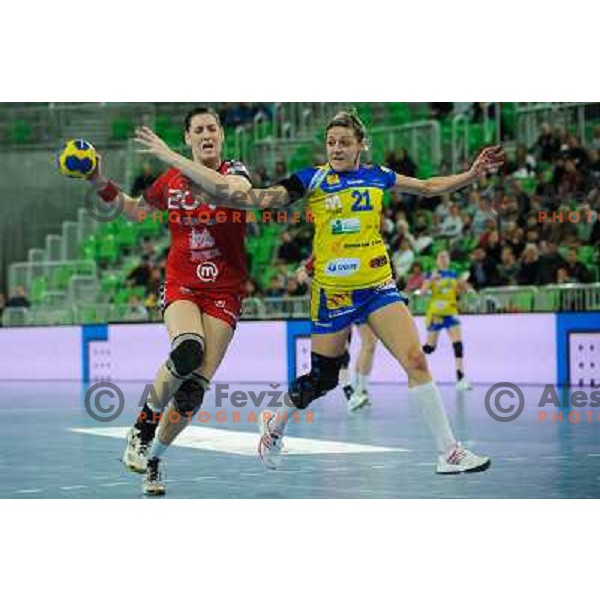 Alja Koren in action during handball match RK Krim Mercator - Metz Handball in EHF Women\'s Champions league, played in Stozice, Ljubljana, Slovenia on March 10,2012 