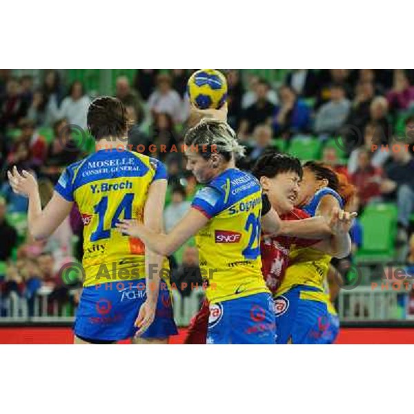 Ljudmila Bodnieva in action during handball match RK Krim Mercator - Metz Handball in EHF Women\'s Champions league, played in Stozice, Ljubljana, Slovenia on March 10,2012 