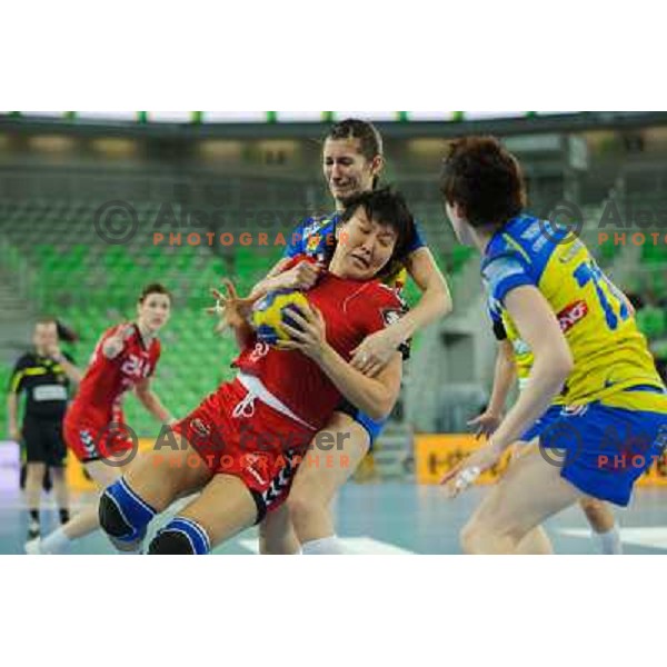 Ljudmila Bodnieva in action during handball match RK Krim Mercator - Metz Handball in EHF Women\'s Champions league, played in Stozice, Ljubljana, Slovenia on March 10,2012 
