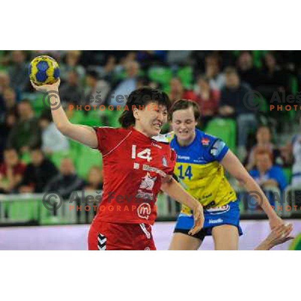 Ljudmila Bodnieva in action during handball match RK Krim Mercator - Metz Handball in EHF Women\'s Champions league, played in Stozice, Ljubljana, Slovenia on March 10,2012 