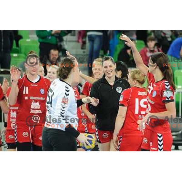 Krim players during handball match RK Krim Mercator - Metz Handball in EHF Women\'s Champions league, played in Stozice, Ljubljana, Slovenia on March 10,2012 