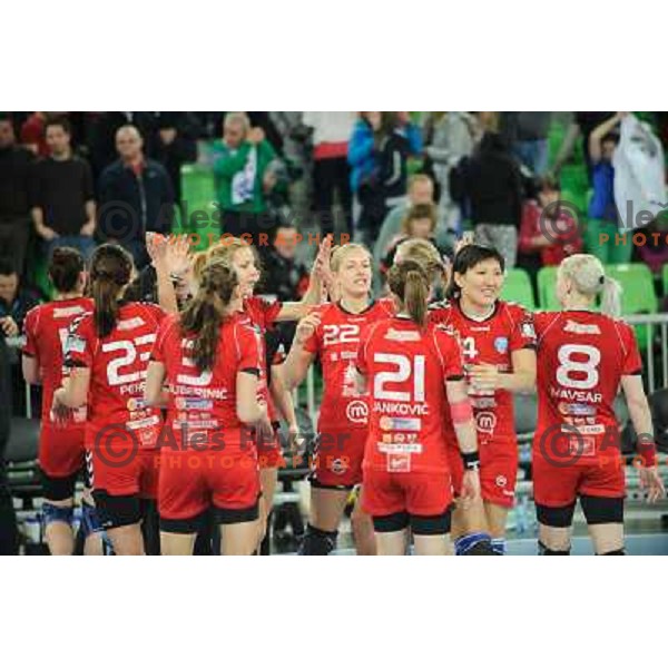 Krim players during handball match RK Krim Mercator - Metz Handball in EHF Women\'s Champions league, played in Stozice, Ljubljana, Slovenia on March 10,2012 