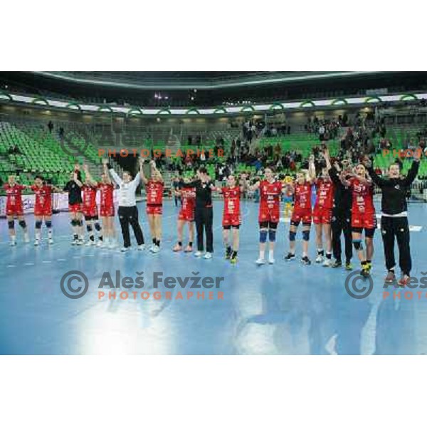 Krim players during handball match RK Krim Mercator - Metz Handball in EHF Women\'s Champions league, played in Stozice, Ljubljana, Slovenia on March 10,2012 