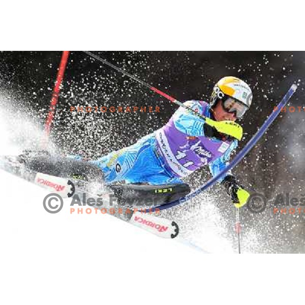 skiing in first run of Audi FIS Alpine Ski World Cup Slalom in Kranjska gora, Slovenia on March 11, 2012 