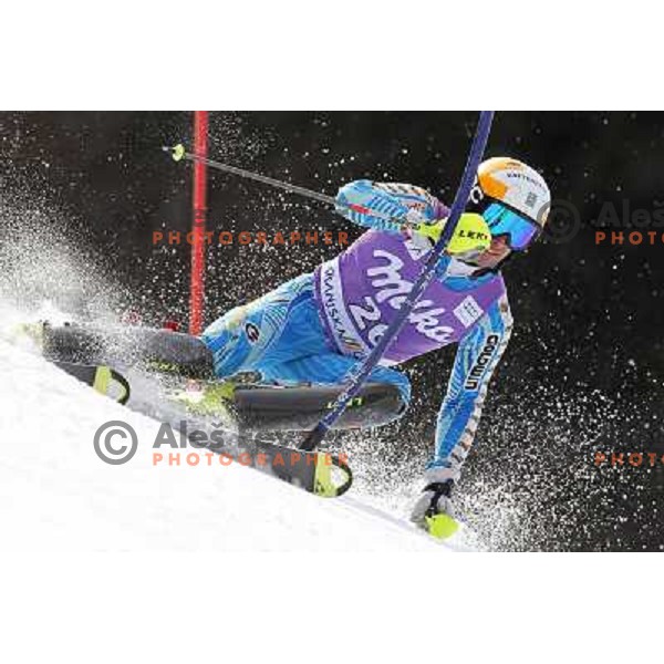 skiing in first run of Audi FIS Alpine Ski World Cup Slalom in Kranjska gora, Slovenia on March 11, 2012 
