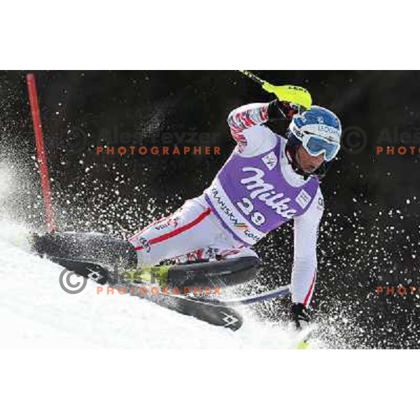 skiing in first run of Audi FIS Alpine Ski World Cup Slalom in Kranjska gora, Slovenia on March 11, 2012 